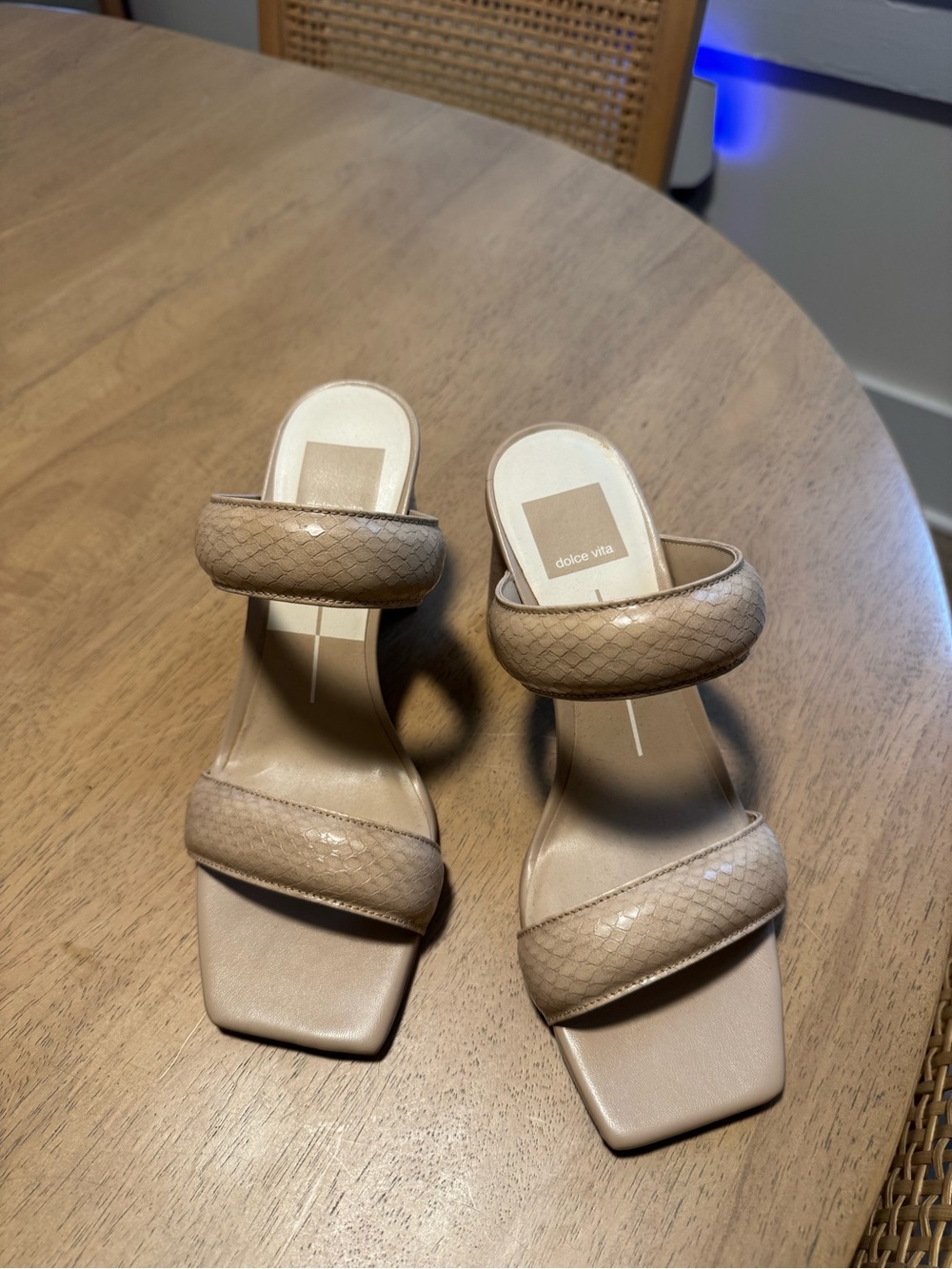 Dolce Vita Nude Textured Two-Band Square-Toe Heels